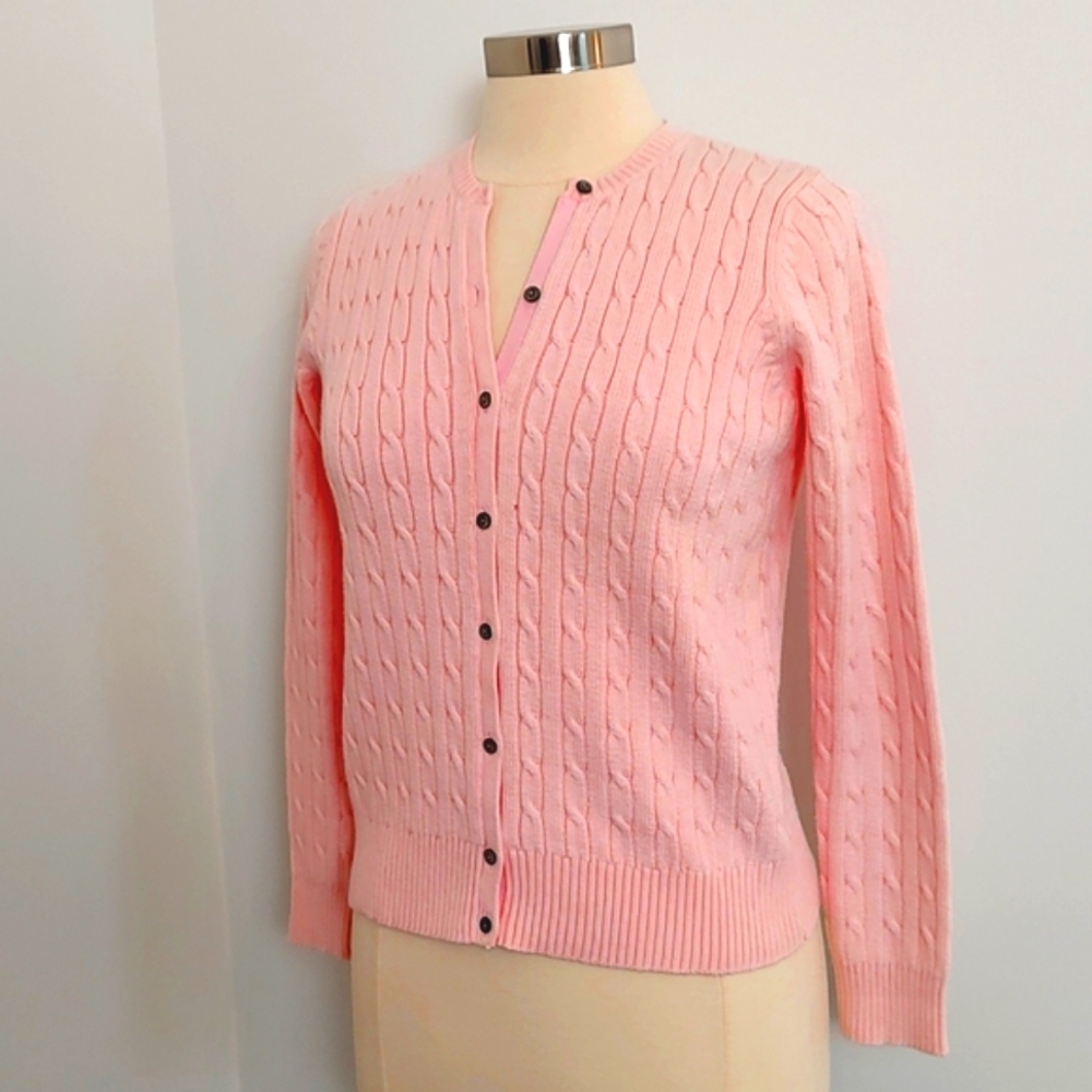 Eddie Bauer Pink Cable Knit Button Down Cardigan Sweater/ Size S
